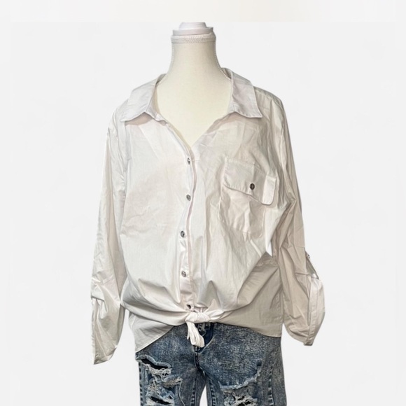 Adrienne Vittadini Tops - Adrienne Vittadini White Oversized Button Down Relaxed Collared Blouse Large